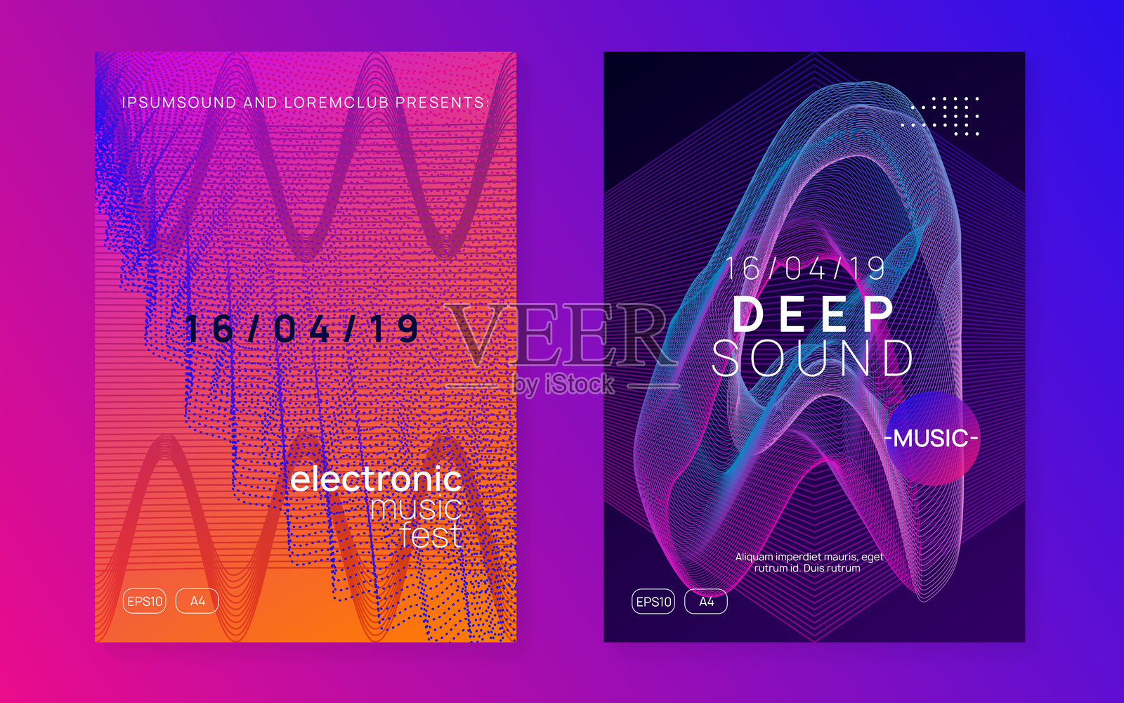 节日横幅。夜总会广播插图。电子封面。蓝色科技活动。音乐节模板。舞蹈背景。粉色音效套件。紫色节日横幅。插画图片素材