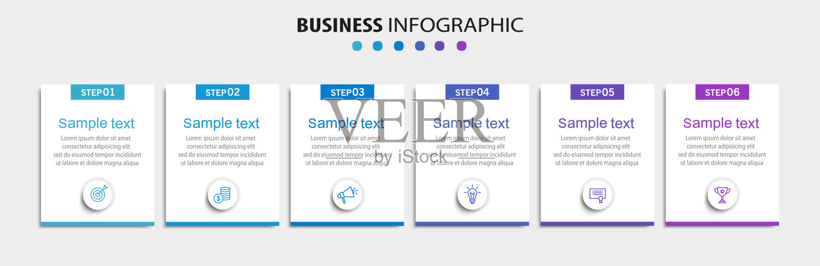 商业矢量信息图设计模板，包含图标和6个选项或步骤插画图片素材