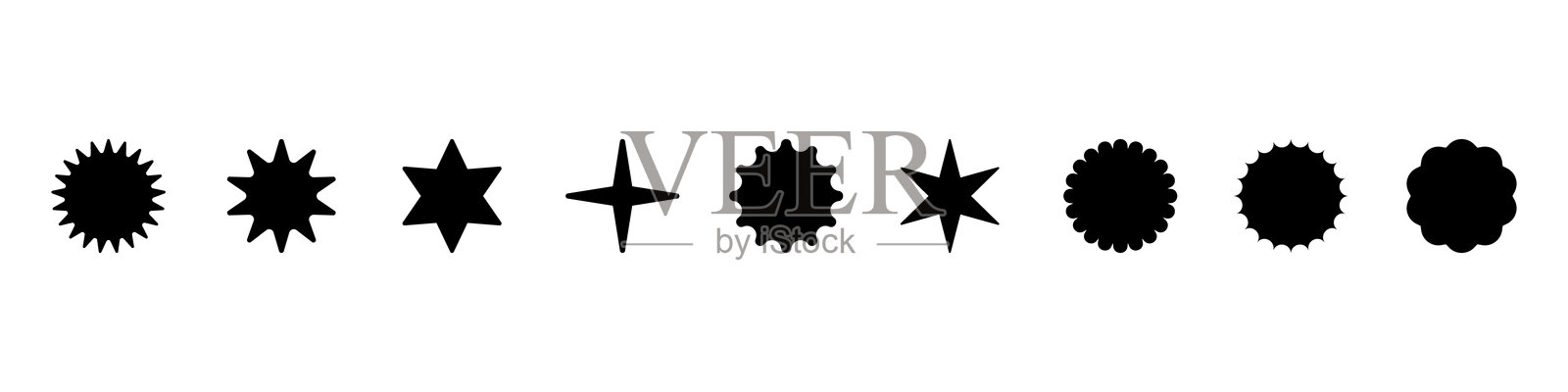 星星图标集合。黑色星星图标集。闪耀星星图标集。插画图片素材