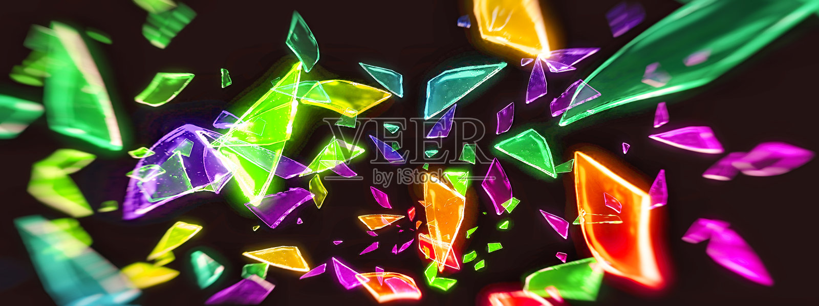 五彩斑斓的玻璃碎片散落的3D插图照片摄影图片