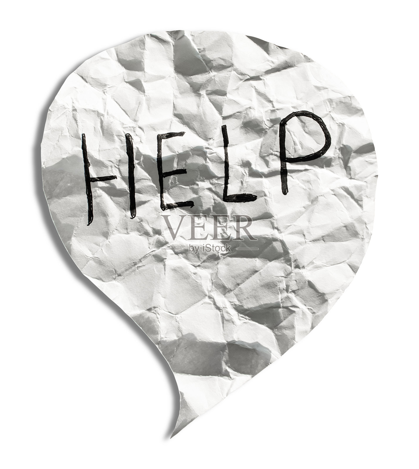 皱巴巴的纸片，上面写着“帮助”。照片摄影图片