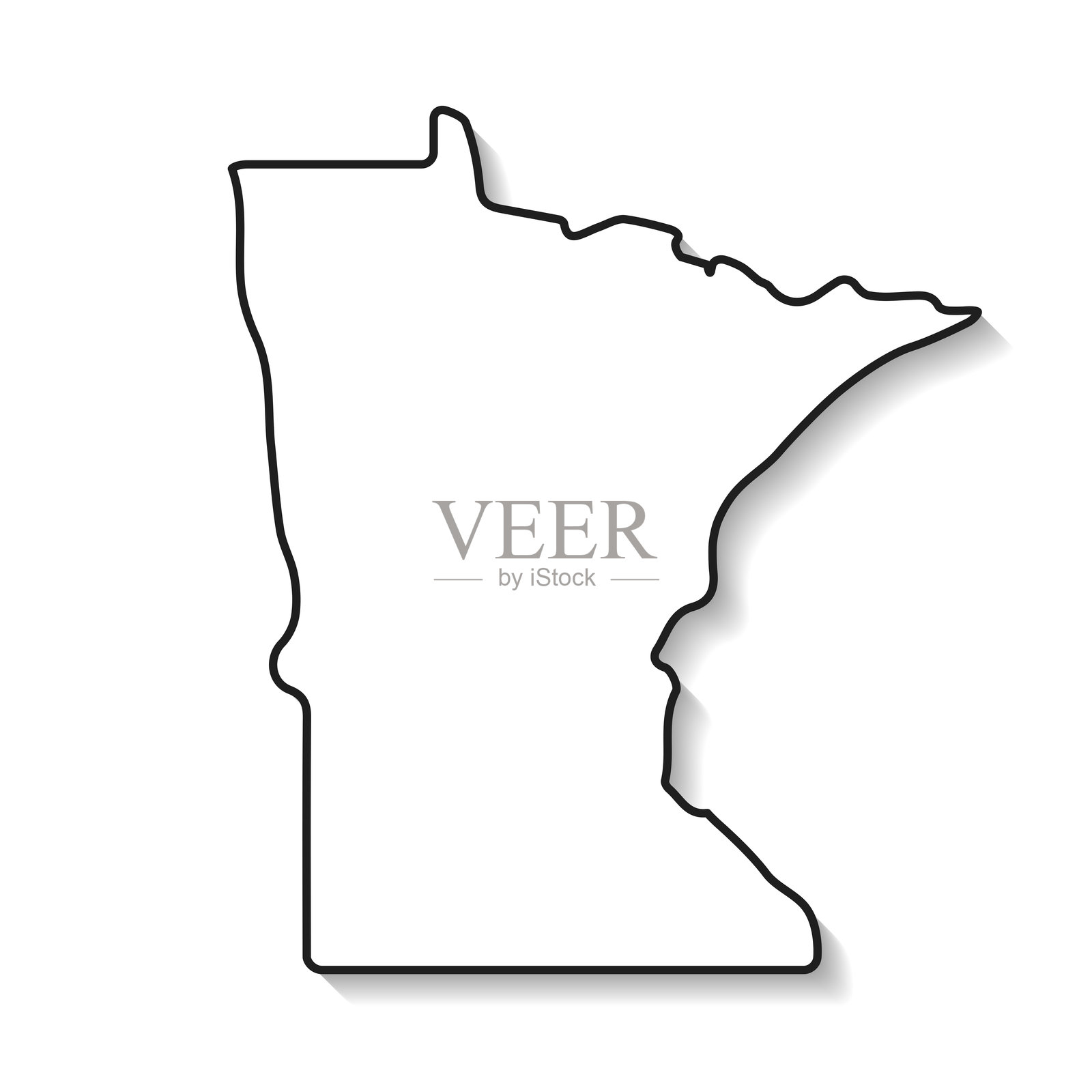 明尼苏达州地图，黑色轮廓和阴影，背景为白色插画图片素材