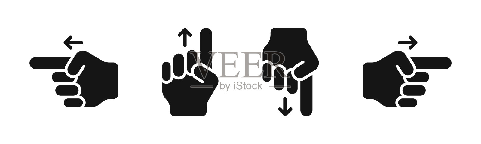 手指光标图标。指向图标集。手指光标。手势。手势方向光标。插画图片素材