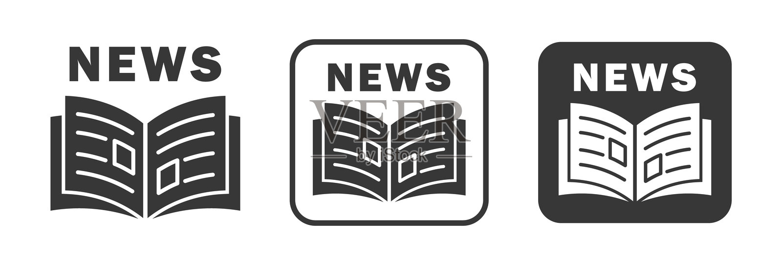 报纸图标符号集。世界新闻报纸标志按钮。文本杂志新闻报道。矢量插图图像。白色背景上孤立。插画图片素材