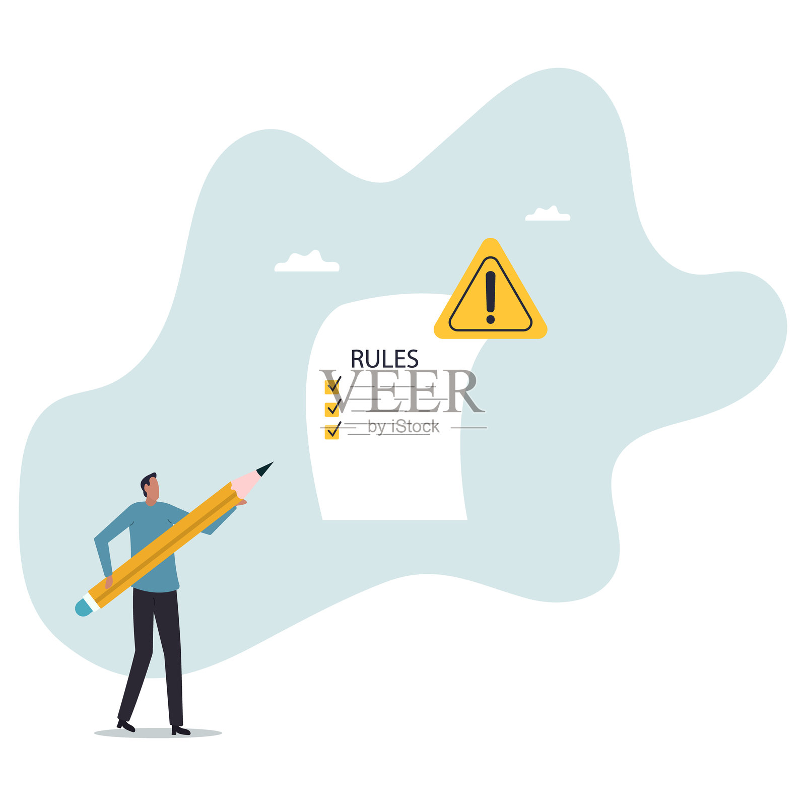 员工遵循的规则和规定、政策和指南、法律术语、企业合规或法律、标准程序。商业概念。扁平化角色。插画图片素材