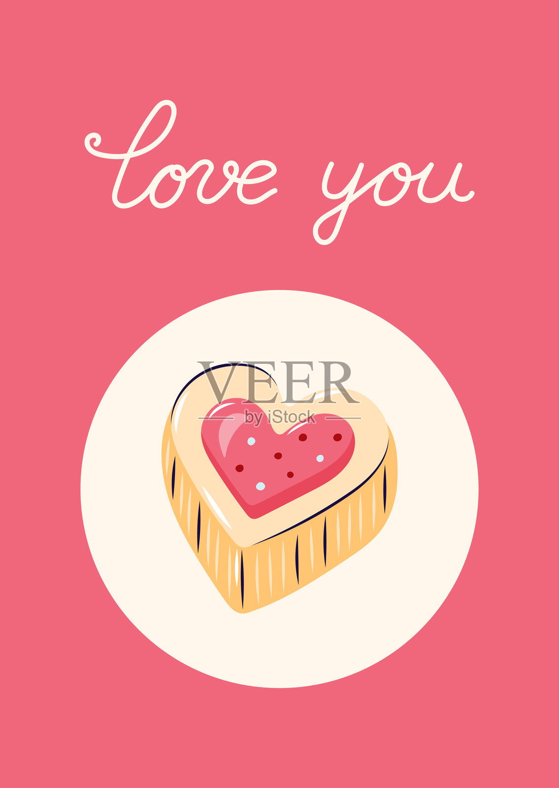 情人节贺卡与心形饼干。简单可爱的贺卡。矢量插图插画图片素材