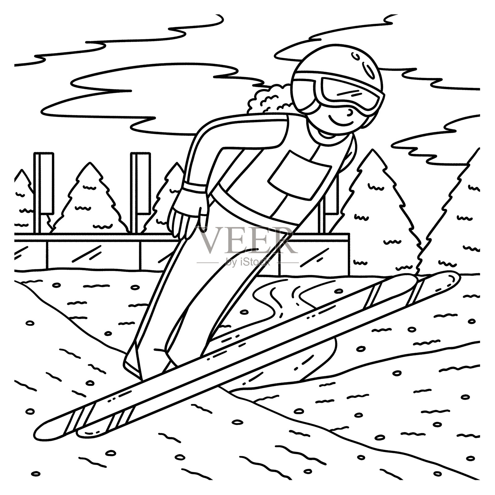 女性跳台滑雪运动员温迪施技术涂色页插画图片素材