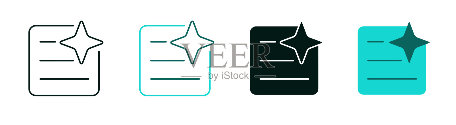 AI文本生成图标。带星星的文档文件。人工智能、技术或机器学习概念。适用于网页和移动应用的细线和实心标志。可编辑的矢量线条。插画图片素材