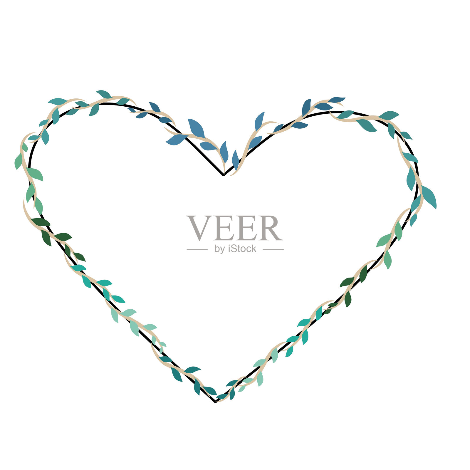 绿色叶子心形花环边框图形矢量插图插画图片素材