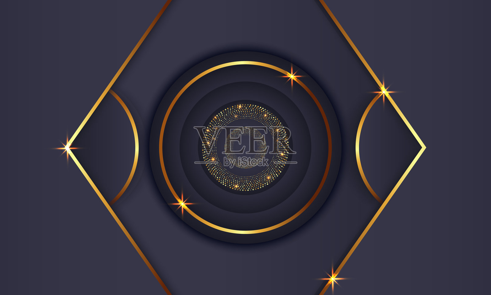 优雅的金色圆形奢华背景。留白灯光闪烁发光点粒子矢量图。插画图片素材