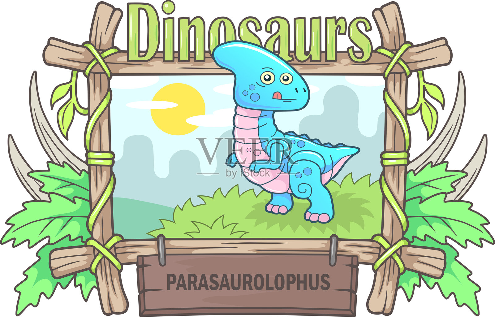 可爱的史前恐龙副龙插画图片素材