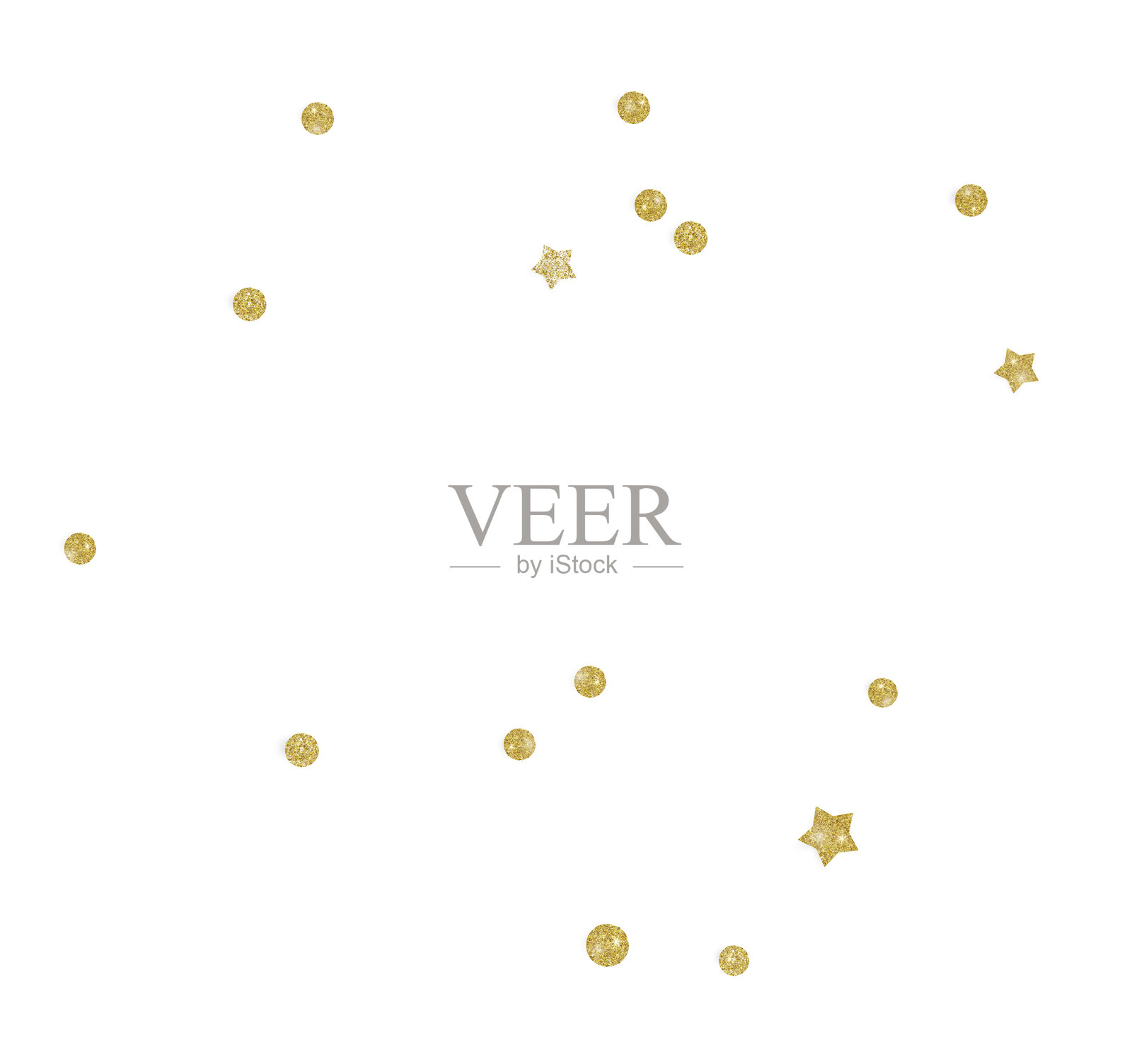 节日金色的五彩纸屑和星星，采用闪亮的橙色风格，适合节日设计布置，背景为白色或透明。插画图片素材