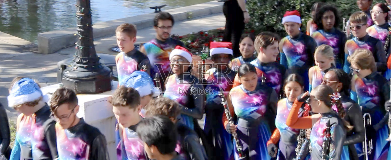 塔彭斯普林斯圣诞游行,行进乐队的单簧管照片摄影图片