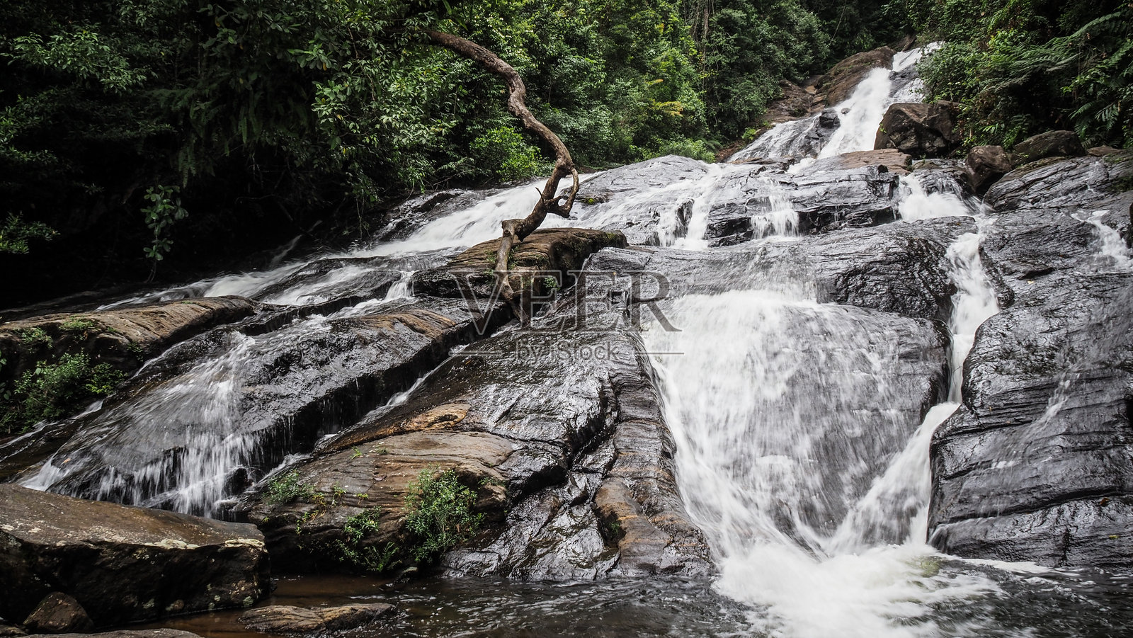 斯里兰卡辛哈拉贾雨林的瀑布照片摄影图片