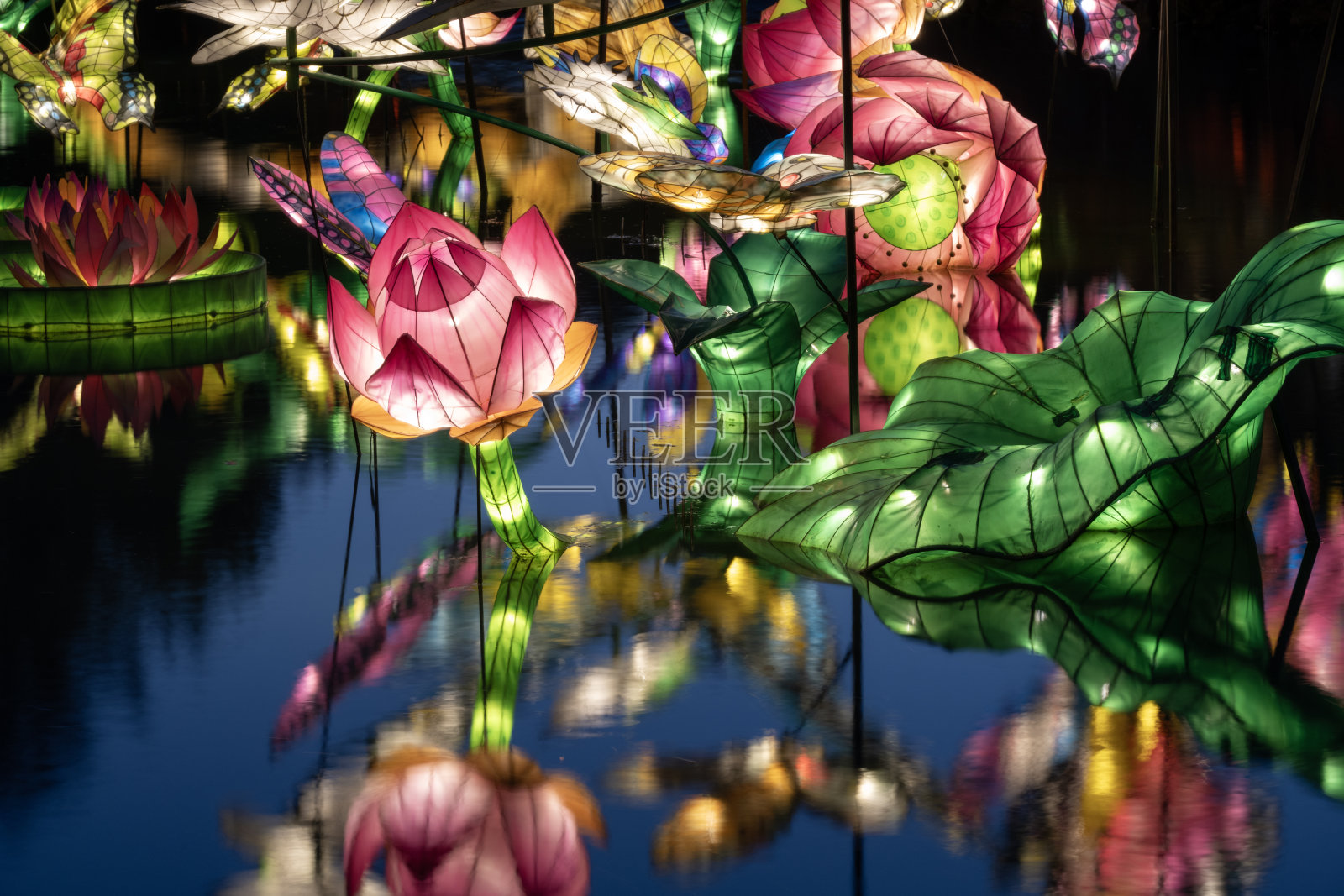 中国园林中的灯光秀照片摄影图片