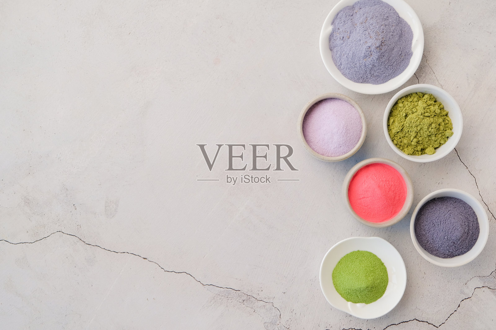 各种粉末抹茶茶的组合照片摄影图片