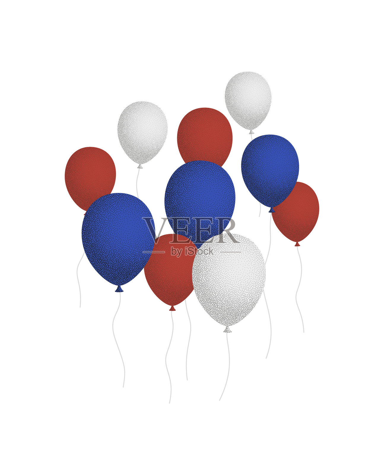 美国气球束。卡通平面风格矢量插图，背景为白色。插画图片素材