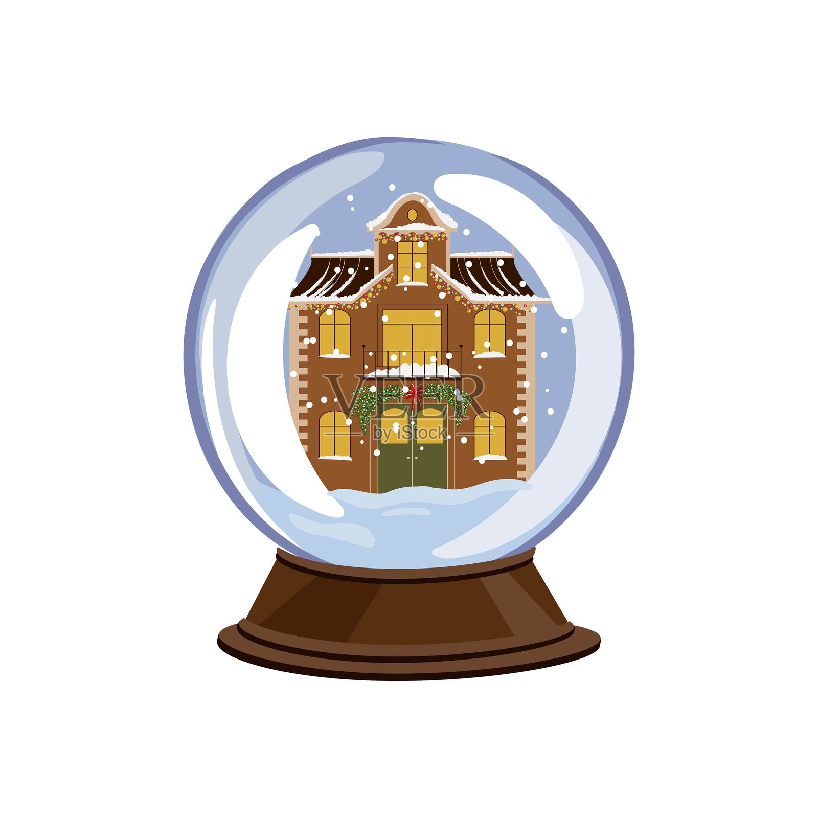 矢量图绘制的雪景球圣诞屋插画图片素材