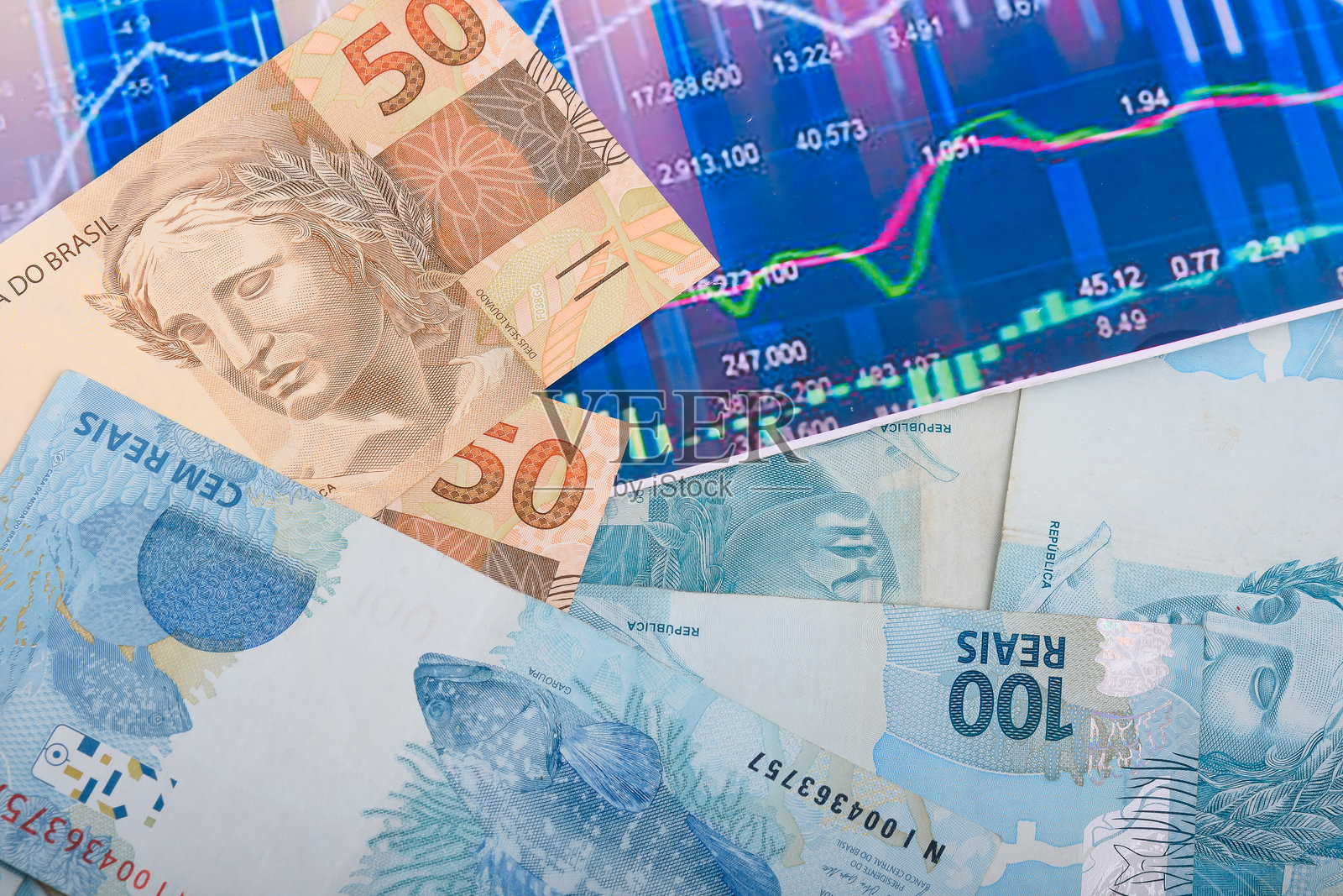 巴西货币在图表上照片摄影图片