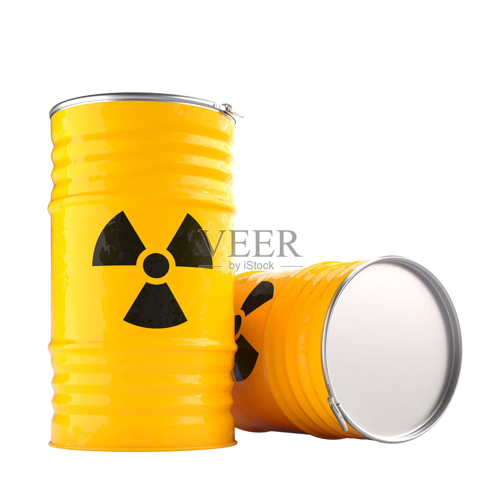 两个装有放射性废料的黄色桶照片摄影图片