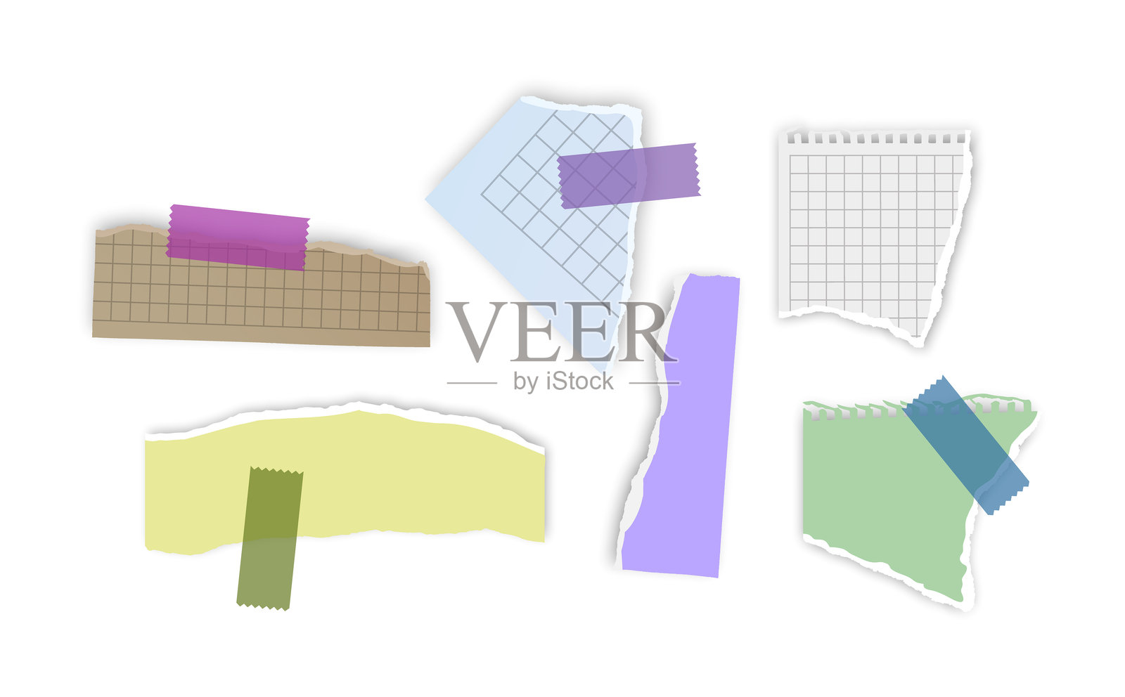 一组撕裂的纸片，孤立在背景上插画图片素材