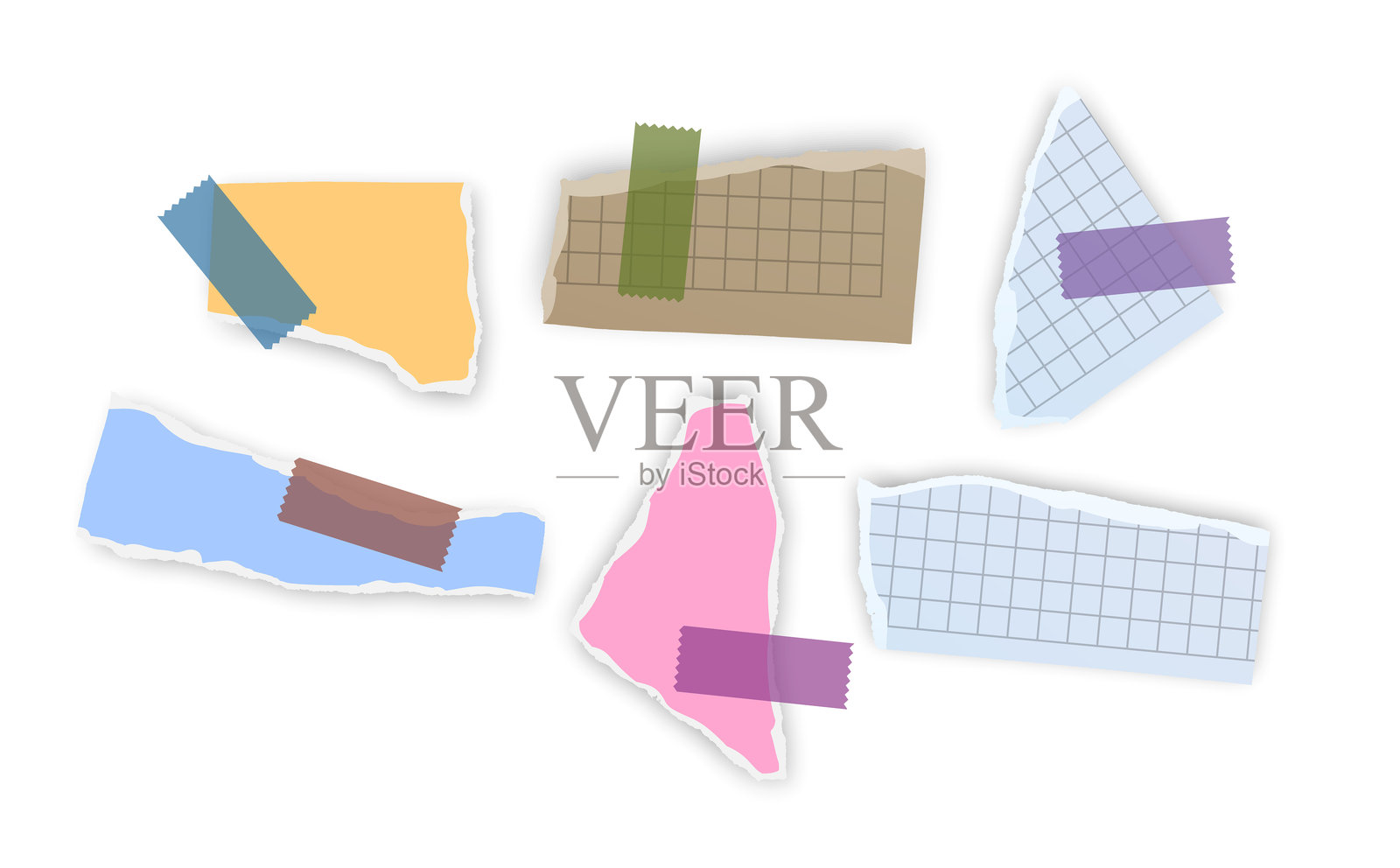 一组撕裂的纸片碎片，孤立在背景上插画图片素材