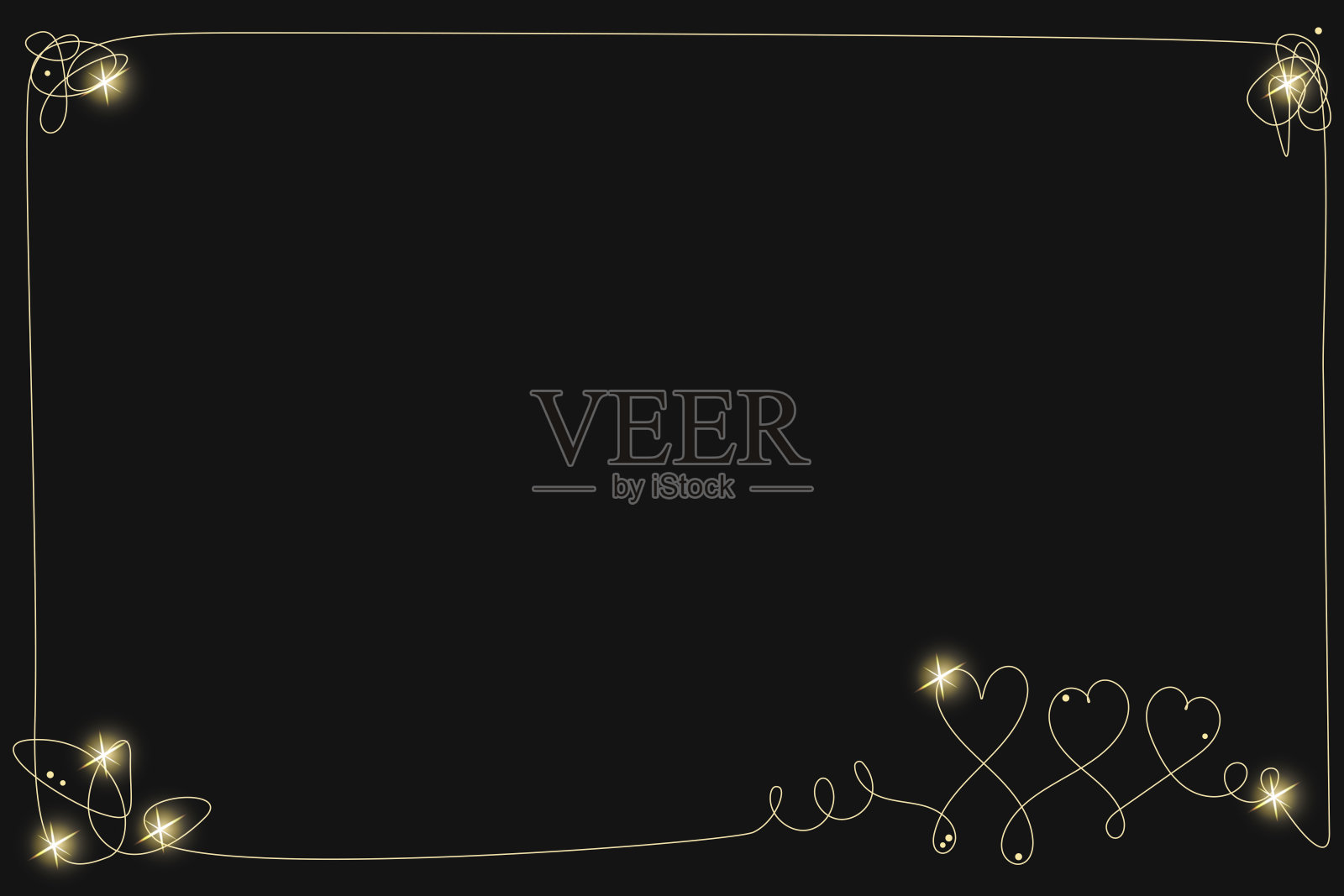 线条艺术心形符号框架元素。涂鸦风格的连续线条边框，适用于婚礼或情人节装饰。新娘壁纸背景。插画图片素材