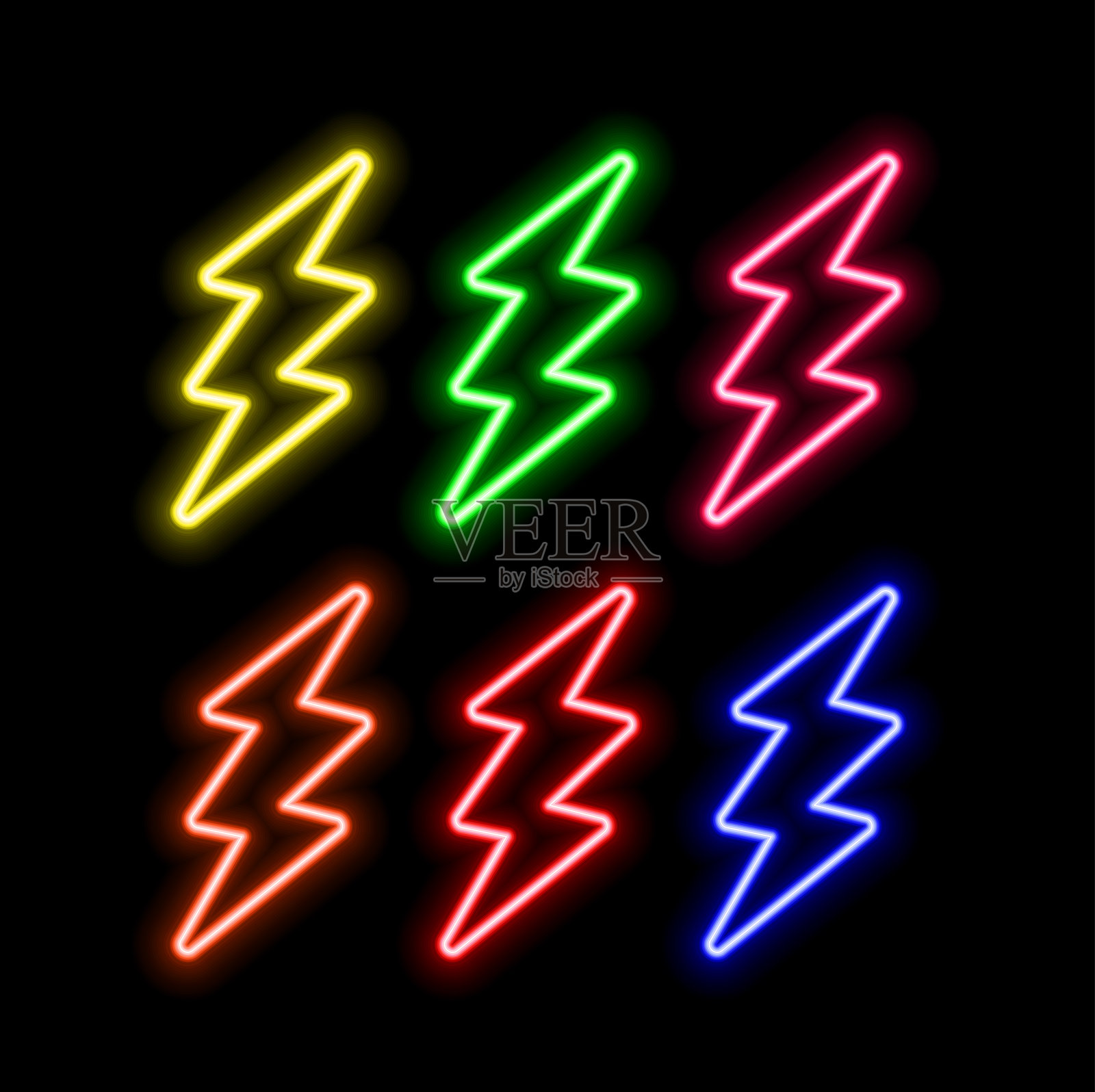 闪电符号霓虹灯标志矢量设计模板高压霓虹灯符号插画图片素材
