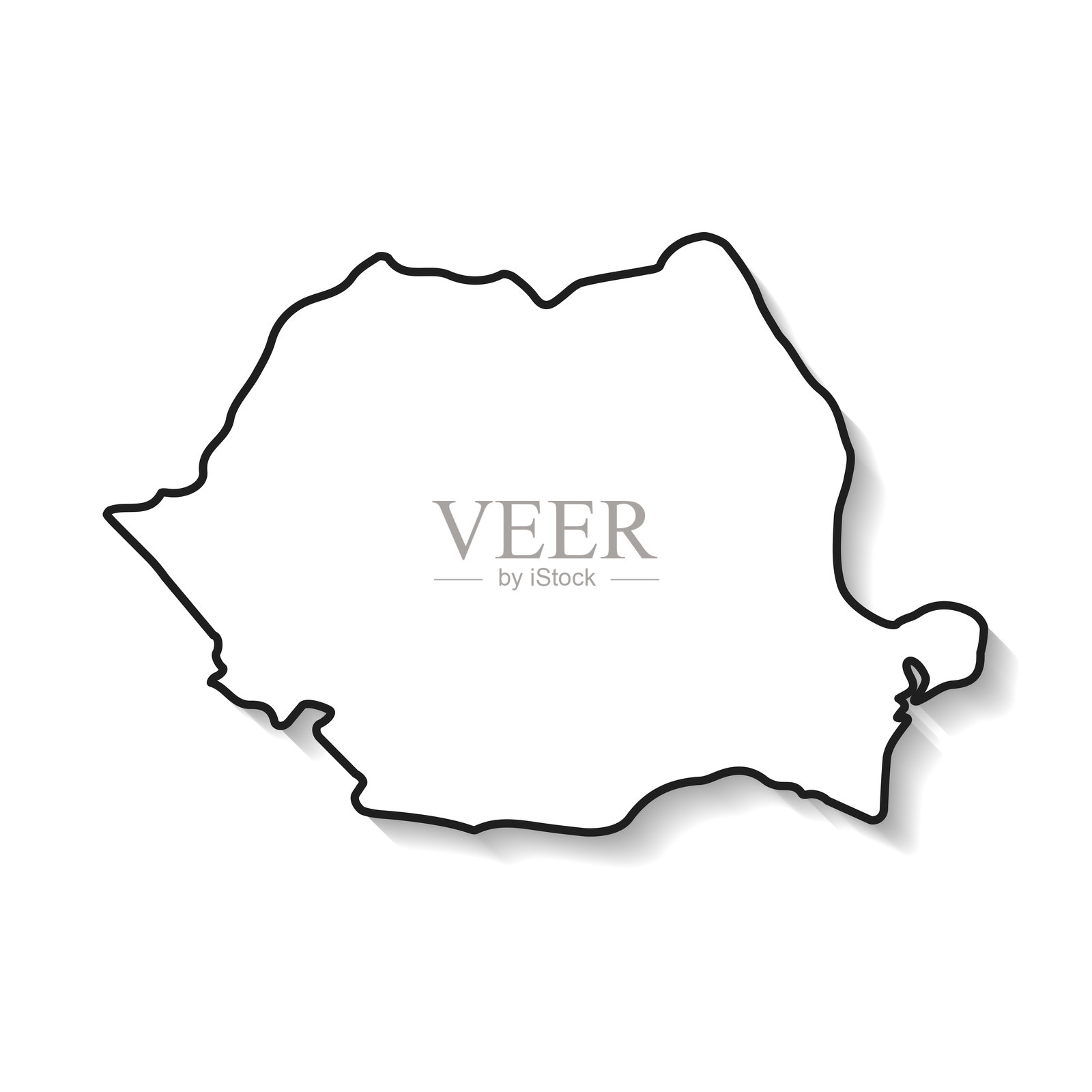 罗马尼亚地图，黑色轮廓和阴影，背景为白色插画图片素材