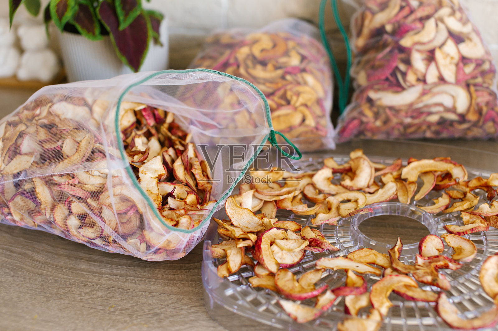 自制脱水苹果片在干燥架上照片摄影图片