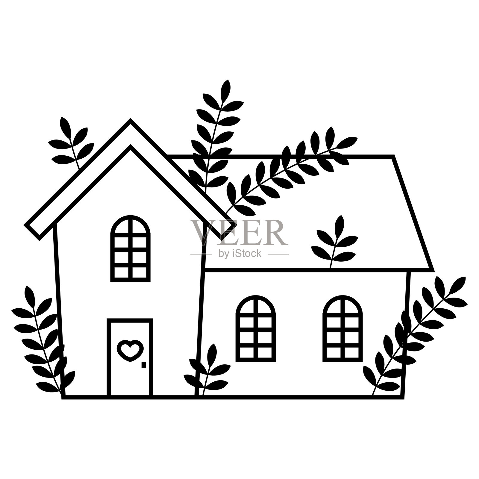 小房子。房地产经纪人的标志，待售房屋，公寓，出租房屋。斯堪的纳维亚风格的房子。旅馆图标标志设计。平面矢量插图。适合您业务的房屋概念。插画图片素材