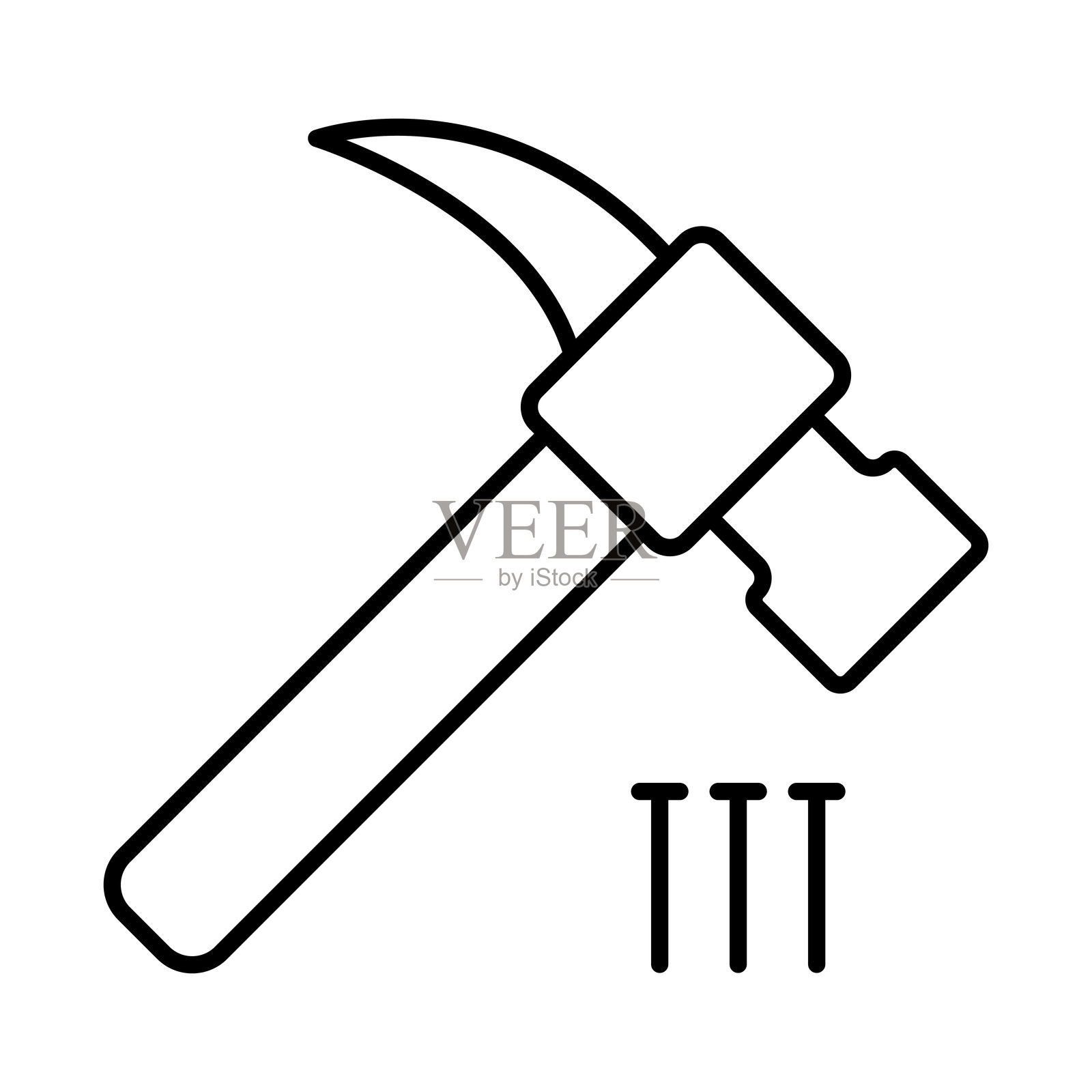 细线风格的锤子和钉子图标 矢量插图图形设计插画图片素材