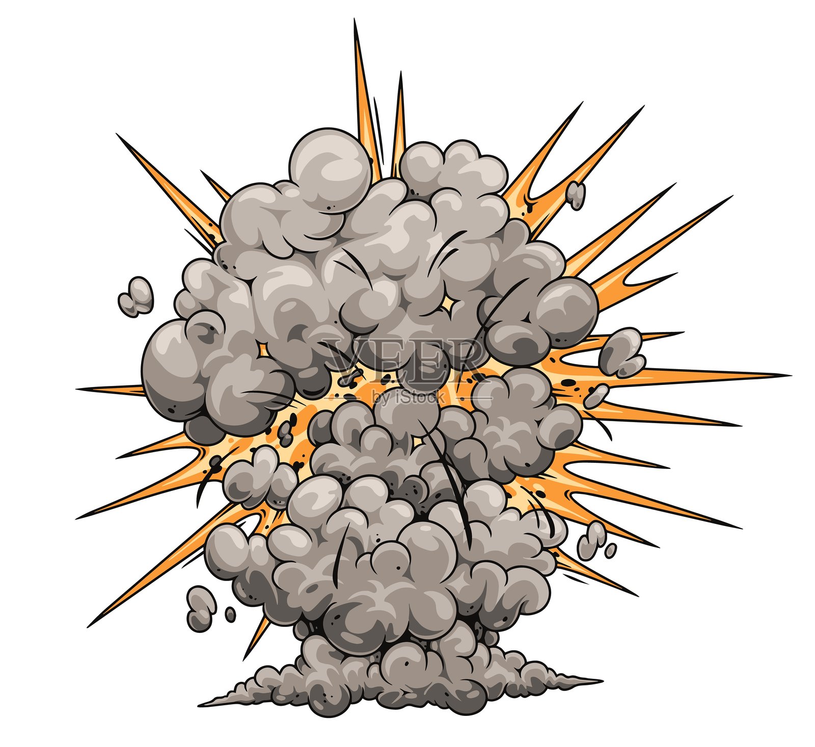 卡通风格的爆炸，伴随烟雾和碎片插画图片素材