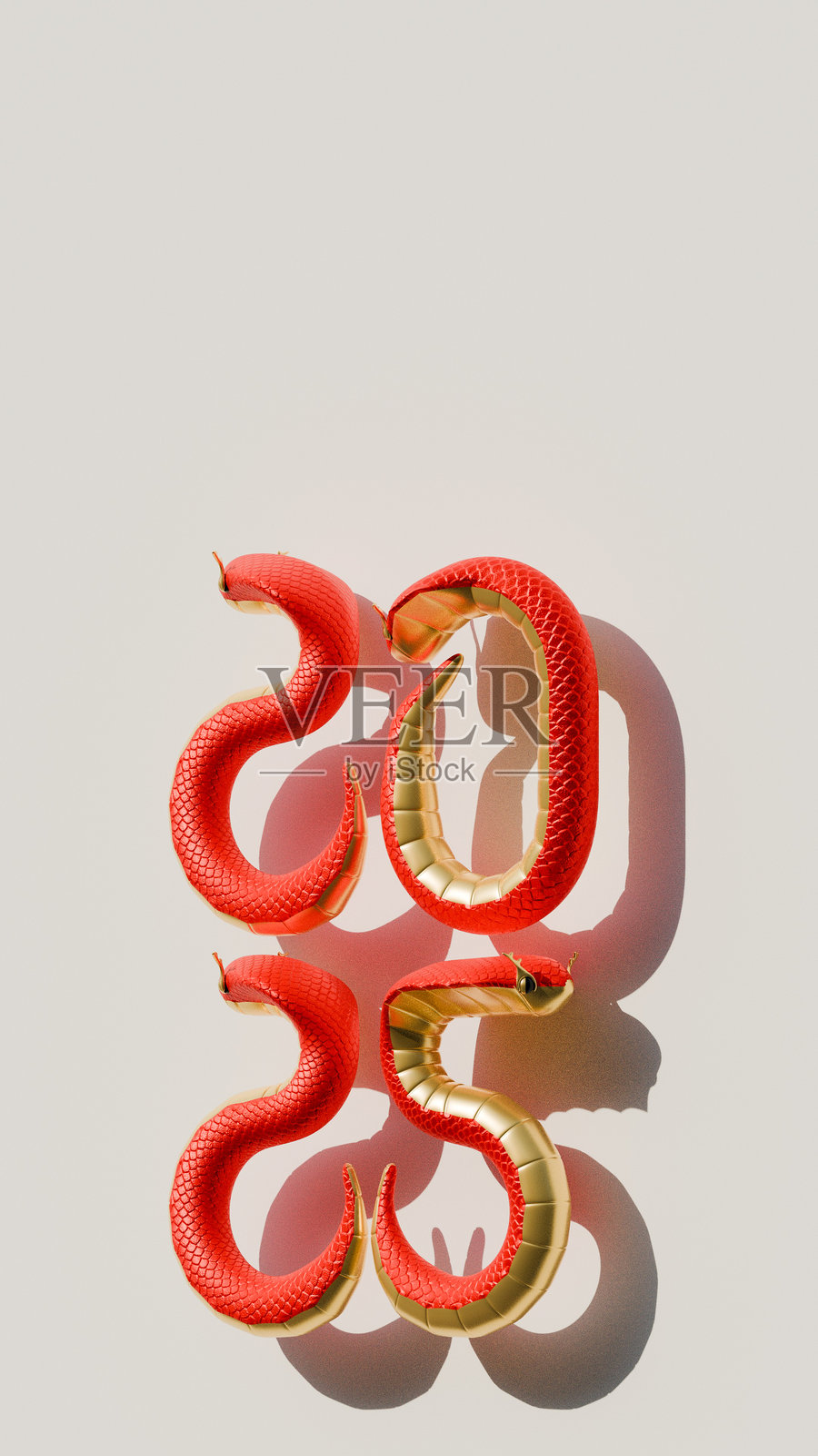 2025年中国农历蛇年右视垂直构图3D插图照片摄影图片