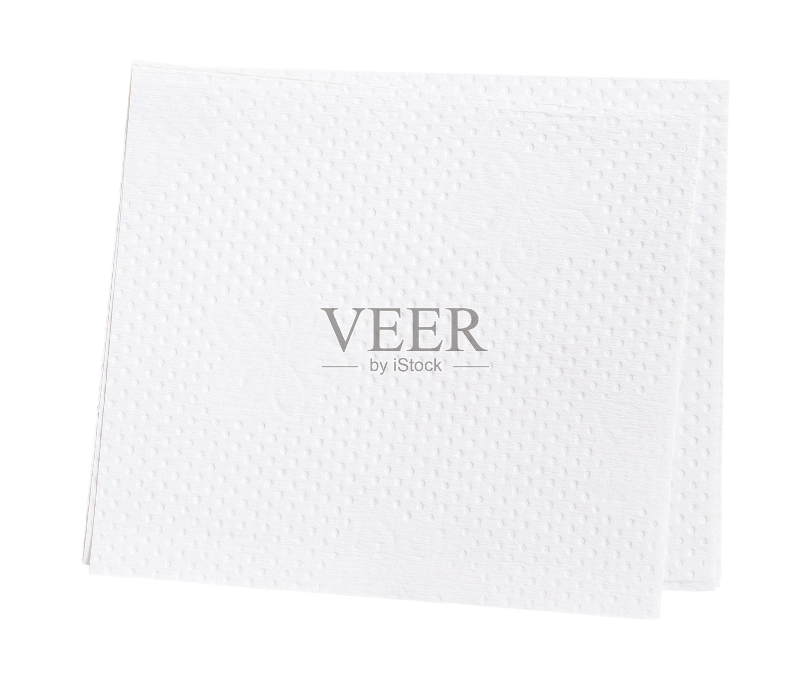 从上方看两张叠放的白色纸巾或餐巾，背景为白色，带有抠图路径。照片摄影图片