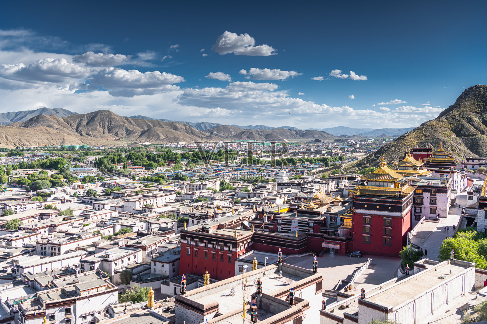 西藏日喀则扎什伦布寺内墙的正面视图照片摄影图片