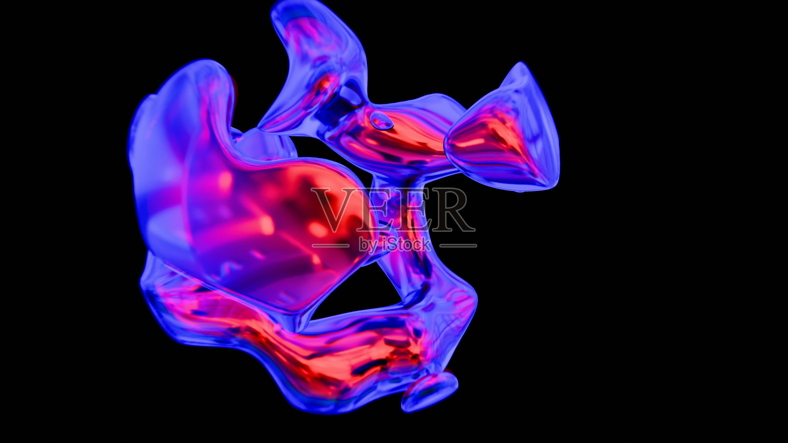 抽象的3D流体形状 - 蓝色和红色金属形态照片摄影图片