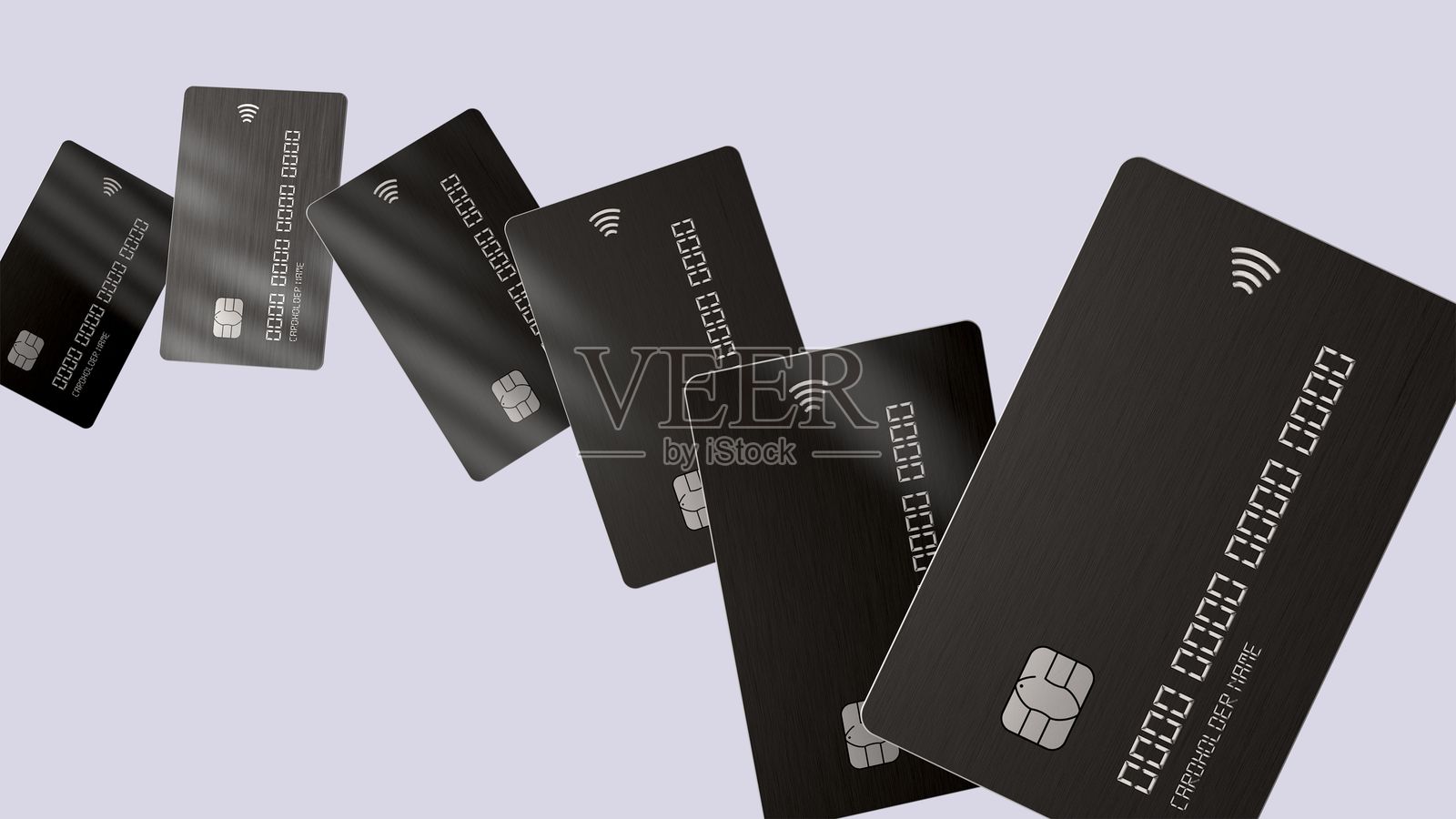 漂浮的黑色信用卡，带有非接触式支付符号。照片摄影图片