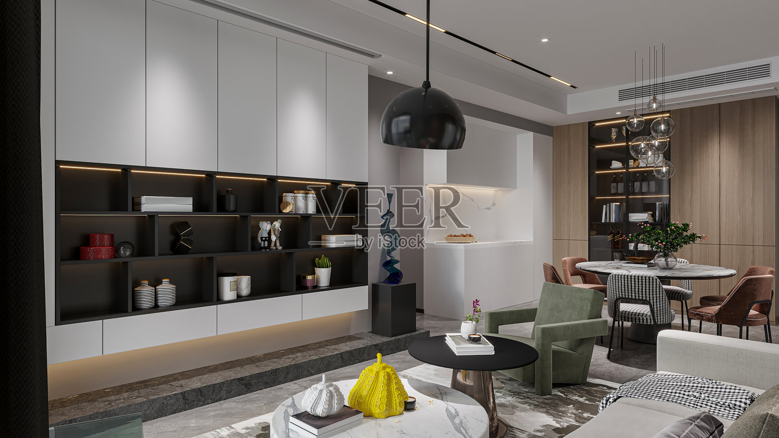 现代客厅的时尚室内设计，墙壁明亮照片摄影图片