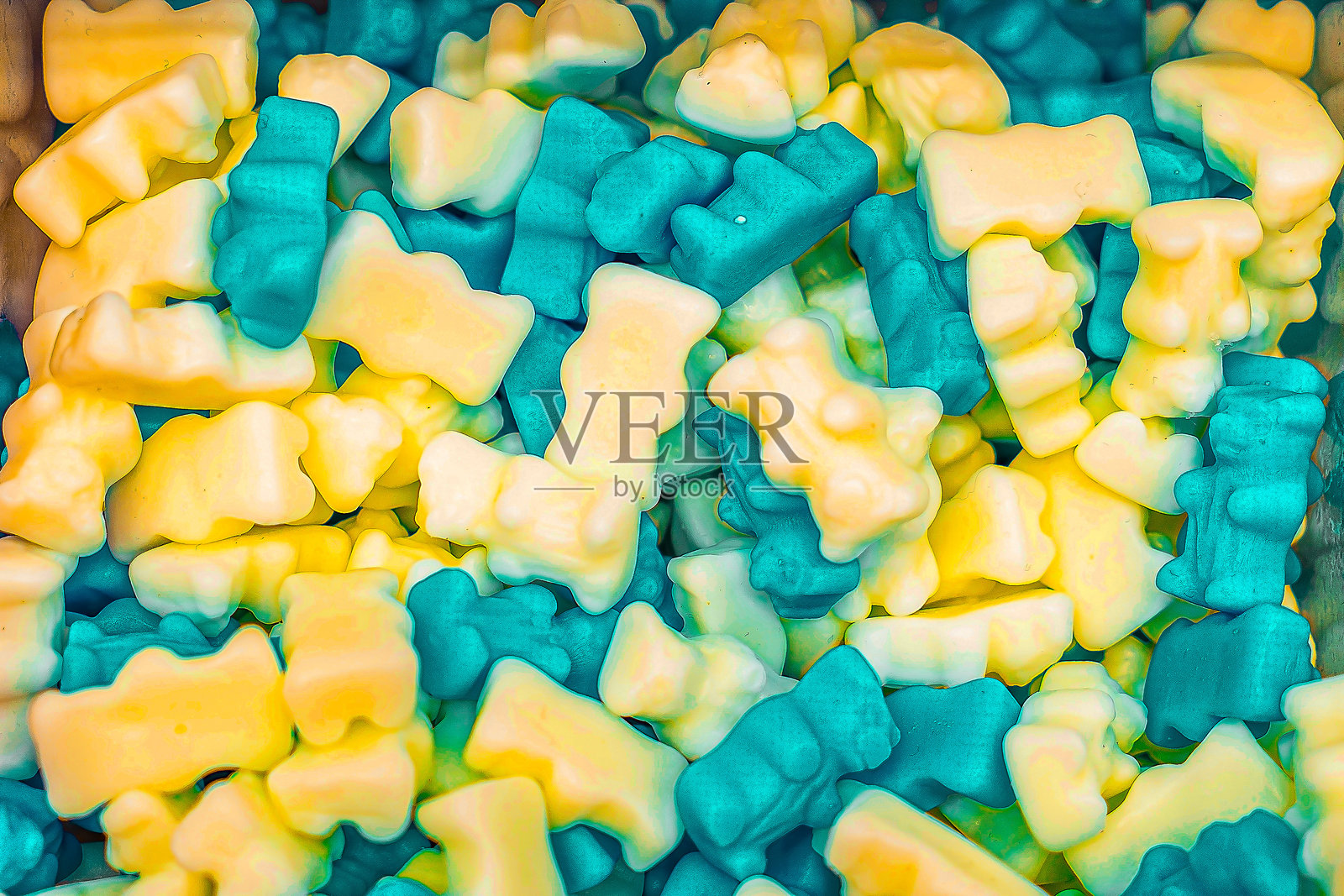 各种色彩缤纷的果冻糖果。俯视图。果冻甜点。照片摄影图片