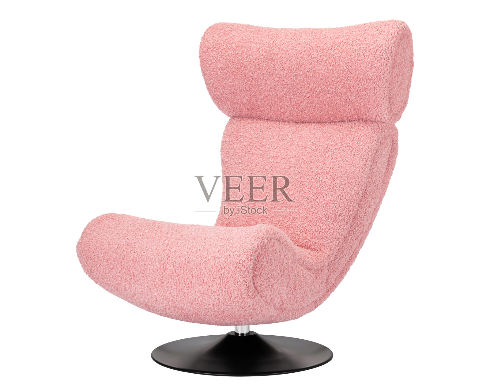 现代粉色扶手椅，黑色底座照片摄影图片