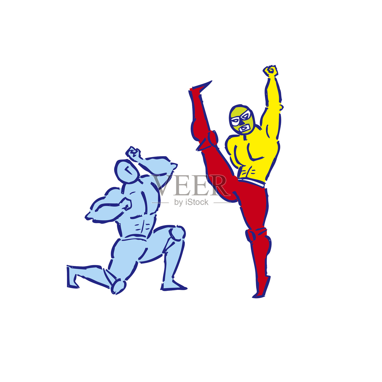 职业摔跤手执行特殊动作“脚跟落地”的插图插画图片素材