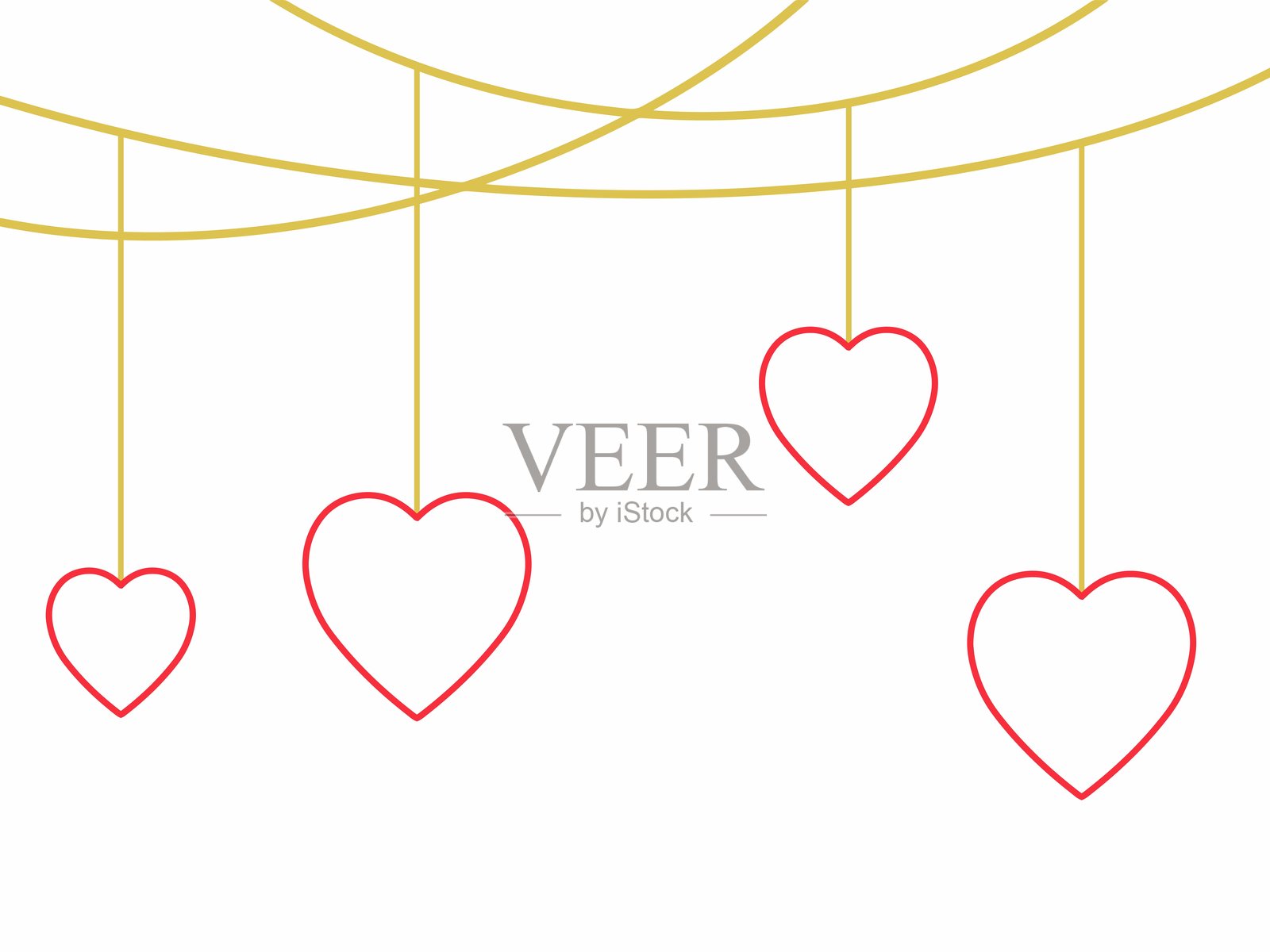 情人节心形线条艺术装饰。情人节轮廓心形背景。情人节线条艺术心形背景。快乐情人节背景插图。情人节角落边框插图。插画图片素材