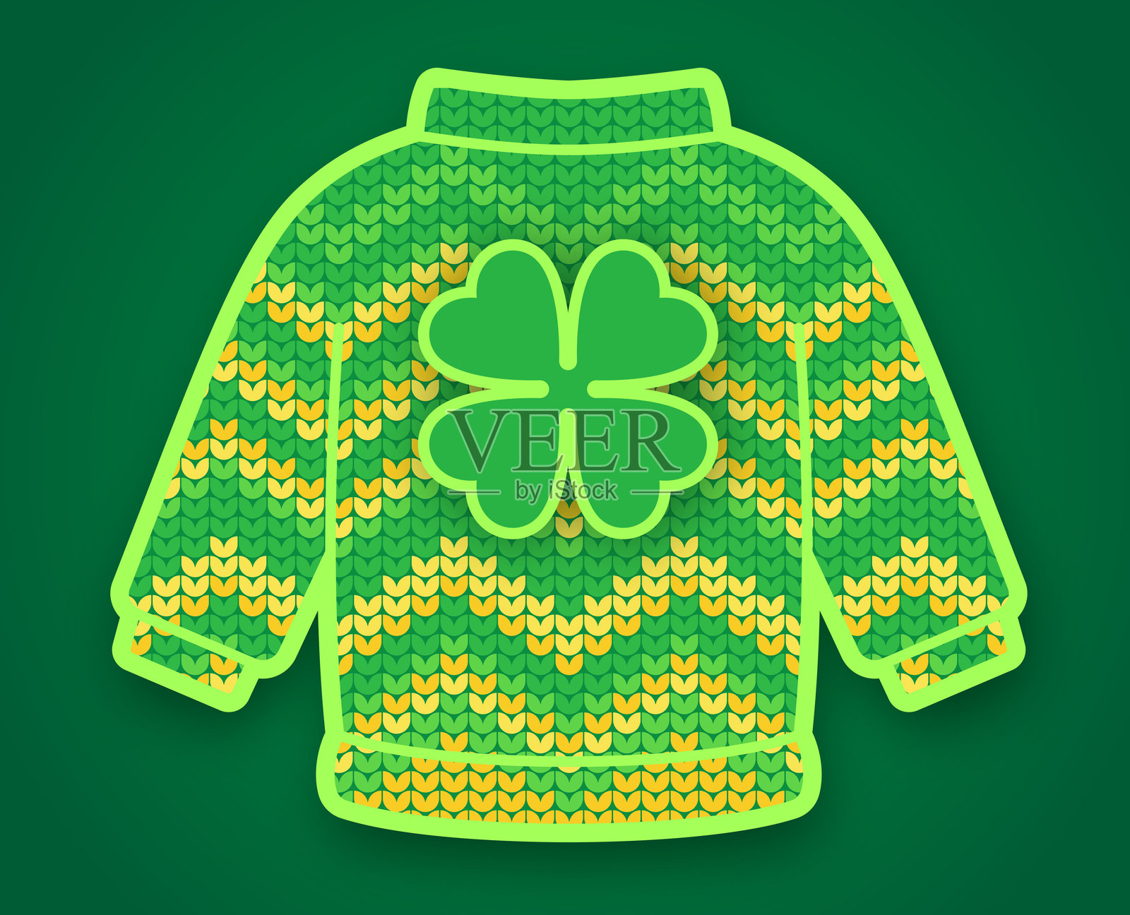 圣帕特里克节三叶草心形温暖针织毛衣插画图片素材