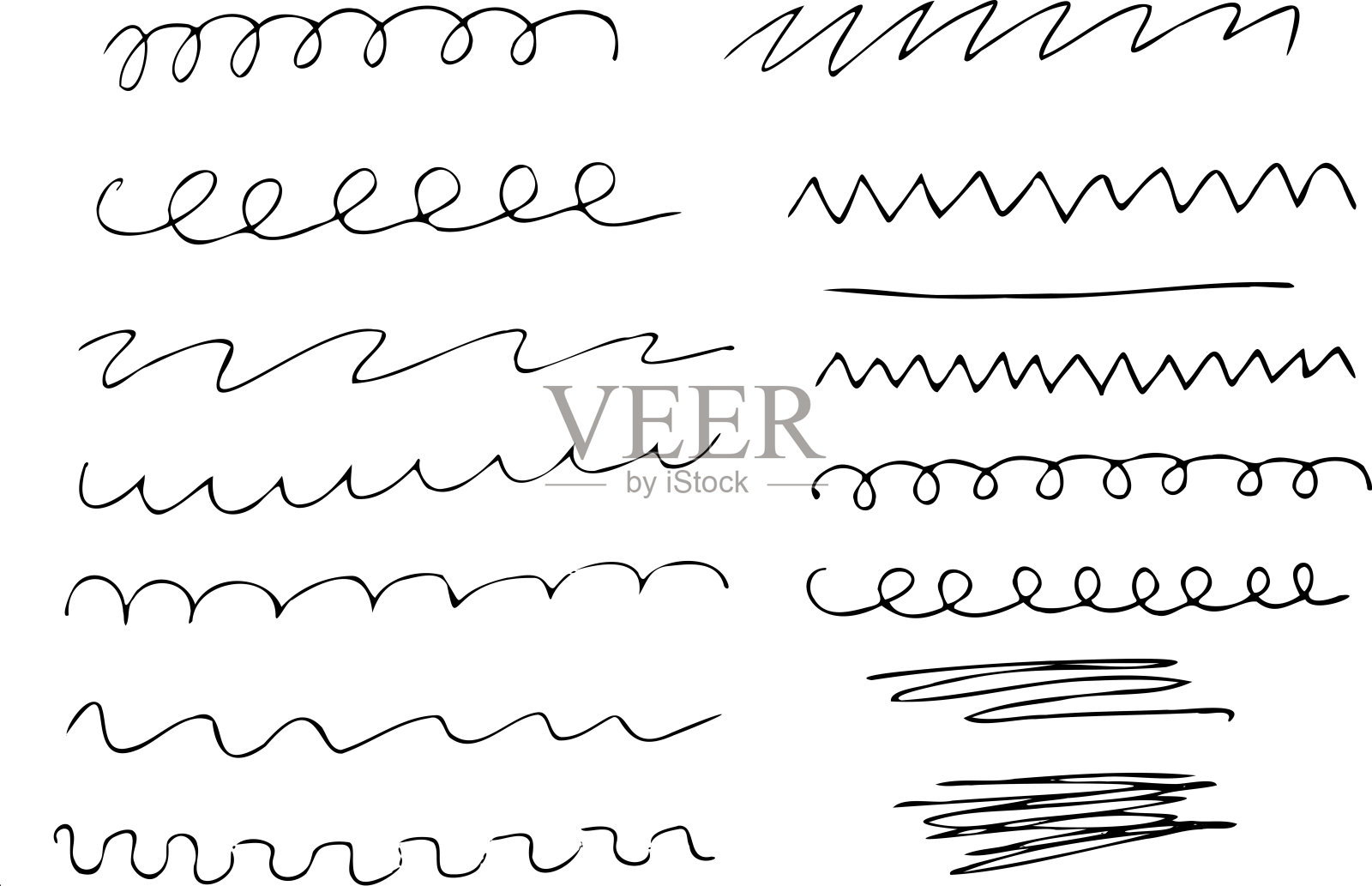 抽象曲线分隔线涂鸦集 黑色手绘波浪线插画图片素材