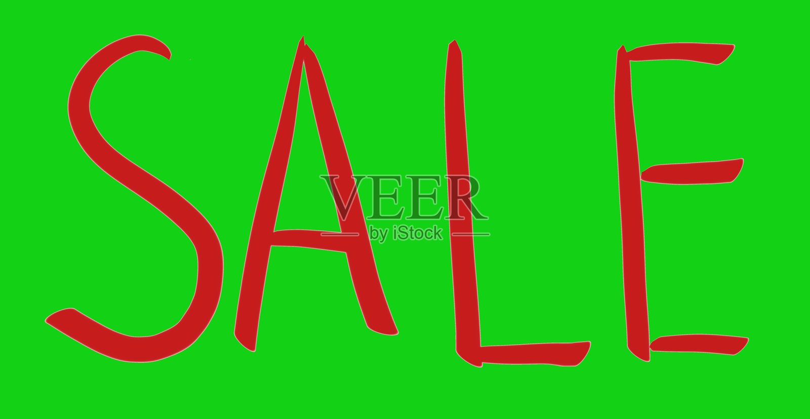绿色背景上用大红字写的“特卖”。插画图片素材