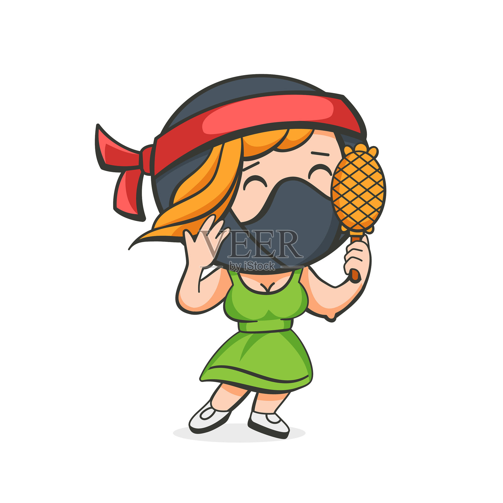 可爱卡通风格的忍者女孩插图。插画图片素材