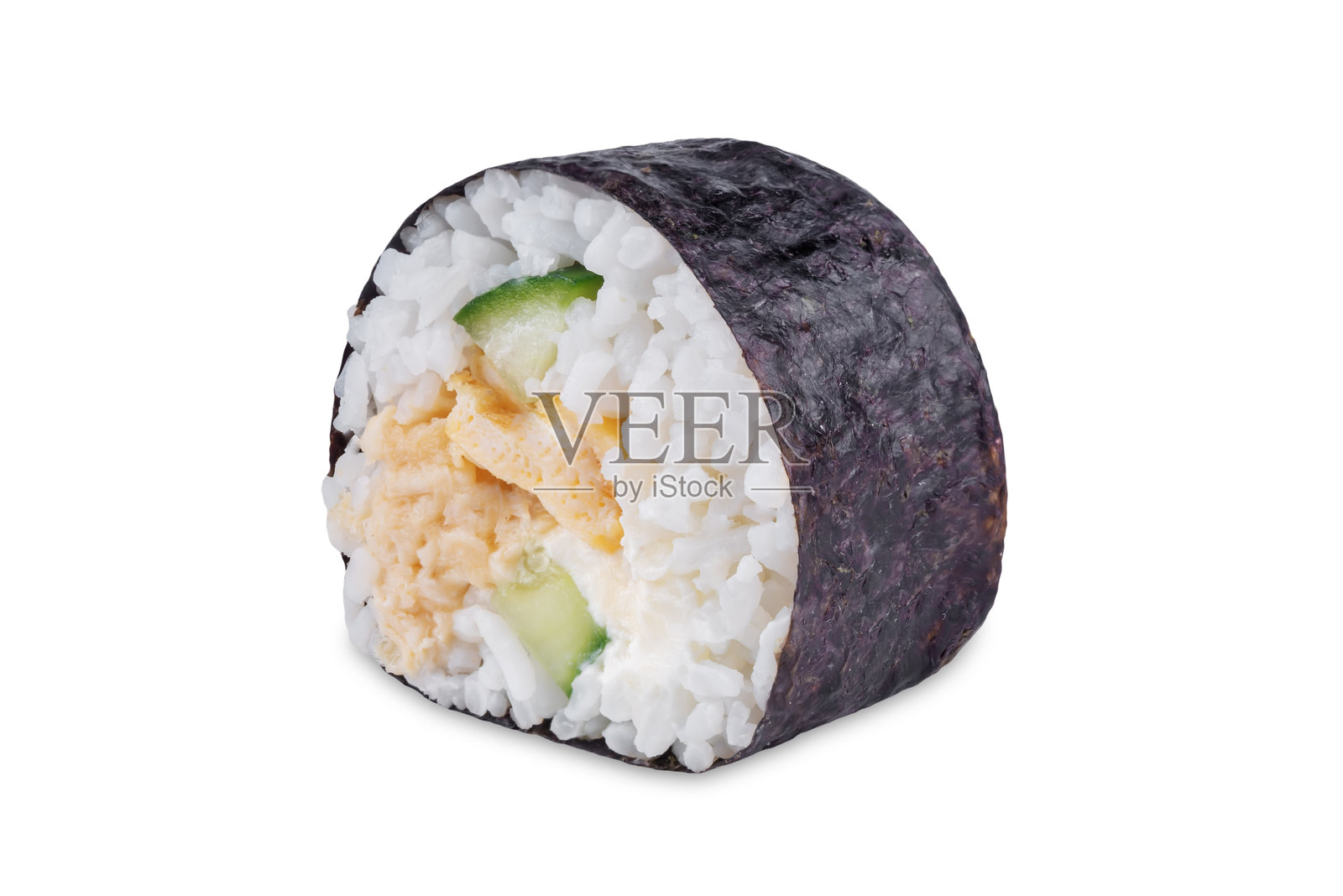 白色背景上的鸡肉寿司拼盘照片摄影图片