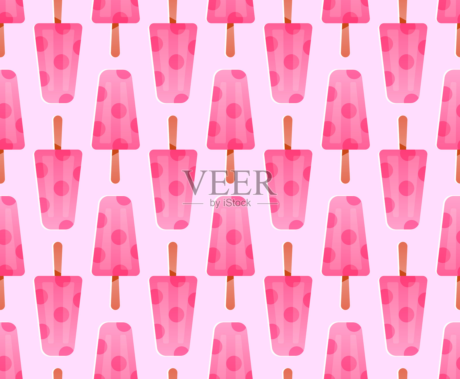 无缝水果冰淇淋图案。粉色冰棍冰淇淋。平面背景设计。适用于面料、包装纸、纺织品和壁纸的重复印刷。插画图片素材