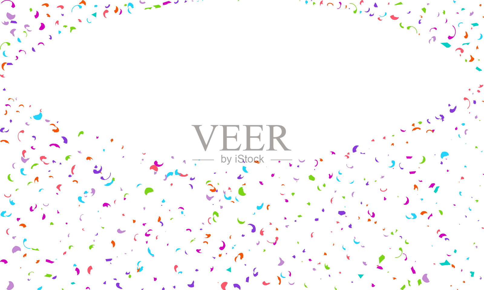 白色背景上的随机多边形符号，多彩的随机形状散落的彩纸设计。庆祝模板。插画图片素材